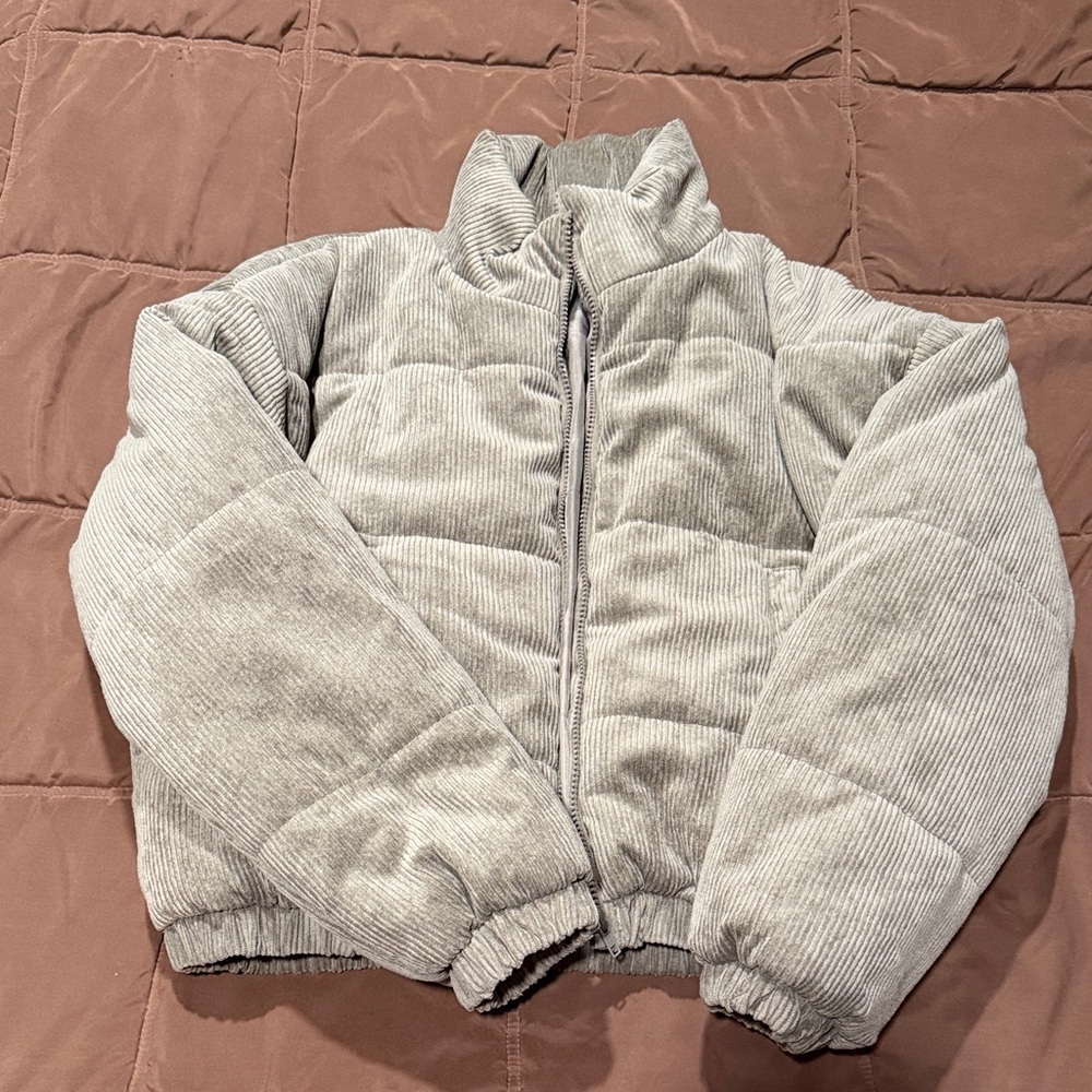 Green Gray Corduroy Puffer Jacket